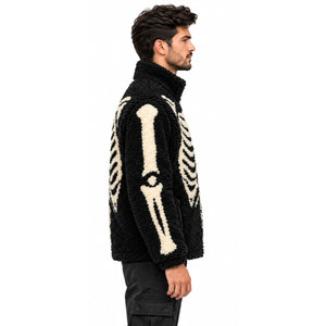 Gothic Skeleton Print <b>Fleece</b> Jacket <b>Men</b> Stand Collar Zipper <b>Sherpa</b> Lining Thick Winter Warm Casual Regular Fit <b>Sherpa</b> Jackets - Product Image 4