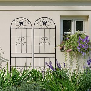 Set di 2 tralicci da giardino in metallo neri antiruggine da 180 cm x 50 cm per piante rampicanti, supporto per fiori da esterno - Product Image 4