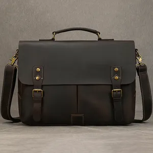Bolso Mensajero para Portátil de Cuero Genuino, Duradero y Ecológico, de Alta Calidad, Estilo Vintage, Bandolera, Maletín para Viajes de Negocios - Product Image 2