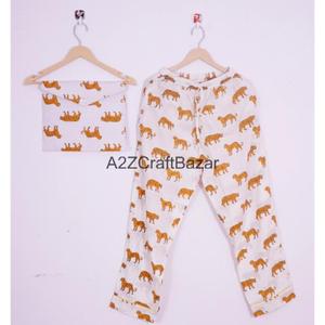 Ensemble de pyjama pour femme en coton 100% fait main en Inde, imprimé floral élégant, vêtements de resort d'été, doux, respirant, séchage rapide, logo sur le devant, cadeau - Product Image 3