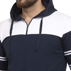 Men's Navy White Color Block Hooded <b>Tracksuit</b> Full Zip Casual Sweatshirt Pants Set Regular Fit Side Pockets Autumn Wear - Product Image 5