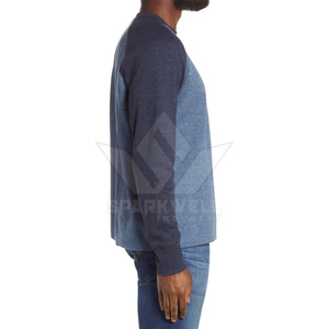 Camiseta de Manga Larga para Hombre, Cuello Redondo, Corte Regular, Color Azul Sólido, con Bloques de Color y Mangas Raglán - Product Image 2