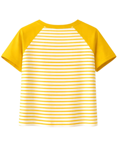 Custom Yellow <b>White</b> Striped Raglan T Shirt Cotton Summer Casual Wear Tee Contrast Sleeve Round Neck OEM Supplier Manufacturer - Product Image 2