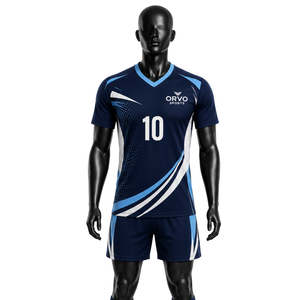 Uniforme de volley-ball d'équipe personnalisé, manches longues, bleu et blanc, impression de numéros, antibactérien, séchage rapide, unisexe - Product Image 3