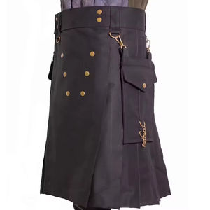 Kilt Utilitaire pour Homme en Coton de Qualité Supérieure, Motif Tartan Highland Kaki, Accessoires d'Instruments de Musique Métalliques, Tendance - Product Image 1