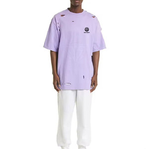 T-shirt uni ample imprimé et vieilli pour homme, idéal pour l'été, 100 % coton, fabriqué au Pakistan - Product Image 3