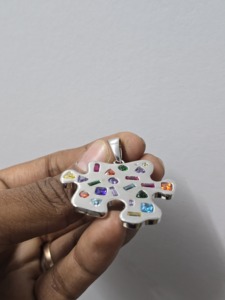 <b>Puzzle</b> Shape 925 Silver Gold Plated Pendant with Multicolor Gemstones Bezel Set Trendy Unisex Charm Everyday Wear - Product Image 2