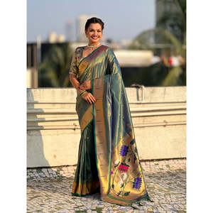 ผ้าซิ่นทอสีเขียวลายปาธานี แบรนด์อีลิท วีฟส์ น้ำหนัก 650 กรัม สำหรับสวมใส่ในอินเดียและปากีสถาน - Product Image 6