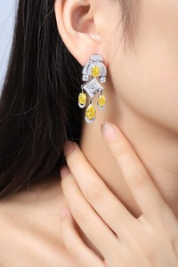 Luxury Geometric Chandelier <b>Earrings</b> With Yellow Zircon And <b>Diamond</b> Accents 925 Silver Women's Party Jewelry - Product Image 3