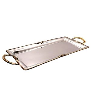 Elegant Decorative <b>Gold</b> Round <b>Tray</b> with Detailed Border Design, Premium Metal <b>Serving</b> Platter for Home Use - Product Image 1