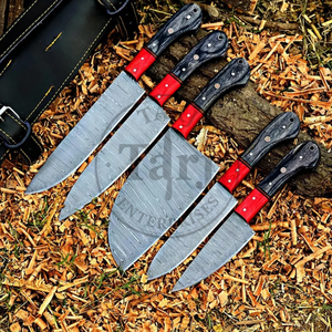 Handmade Damascus Steel Five-piece Kitchen Chef <b>Knife</b> <b>Set</b> with Wood Handles <b>Sharp</b> Ambidextrous by TARJ ENTERPRISES - Product Image 4