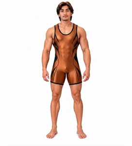 <b>Men's</b> Bronze Black Sleeveless Compression Singlet Scoop Neck Spandex Nylon <b>Wetsuit</b> All Seasons Breathable Printed Design - Product Image 1