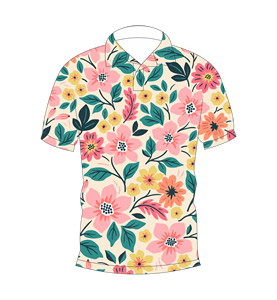 Men’s Cream Floral Print Polo Shirt Pink Peach Yellow <b>Flower</b> Pattern Short Sleeve Casual Summer Fashion Tee - Product Image 4