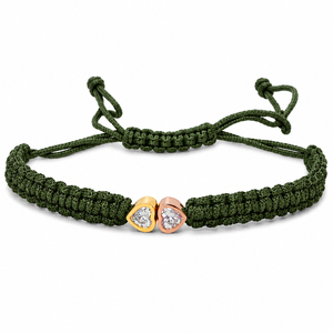 14K Gold Black Rhodium Plated Macrame Bracelet F VVS VS Lab Grown CVD Diamonds Double Heart Design Adjustable Woven Cord Women's - Product Image 6