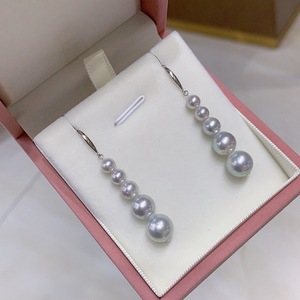 Boucles d'oreilles pendantes fines rétro argentées et blanches, perles rondes d'eau douce naturelles, qualité brillante et impeccable, perles abondantes - Product Image 3