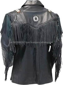 แจ็คเก็ตหนังวัวแท้สไตล์คาวบอยประดับพู่และลูกปัดสำหรับผู้ชาย แจ็คเก็ตคาวบอยสวยงามสำหรับผู้ชาย - Product Image 2