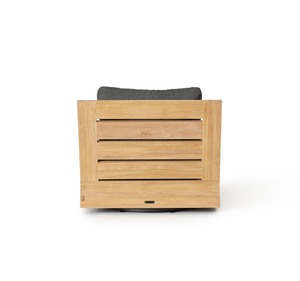 Fauteuil de jardin moderne en teck massif avec structure en boîte et coussins noirs épais pour terrasse, hôtel ou complexe hôtelier - Product Image 3