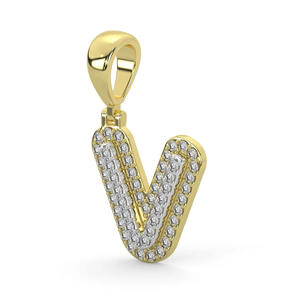 Pendentif de luxe lettre V en or bicolore 14 carats avec diamant de laboratoire taille ronde, breloque alphabet, clarté VVS1, bijoux fins unisexes - Product Image 4