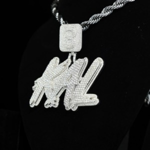 Custom <b>Initial</b> Letter Moissanite <b>Pendant</b> Micro Pave 925 <b>Silver</b> Hip Hop Rapper Bling Charms <b>Initial</b> Letter Everyday Wear <b>Pendant</b> - Product Image 1