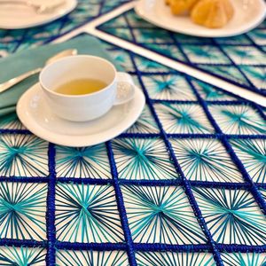 Artistic Triangle Weave Design <b>Placemat</b> Rattan <b>Square</b> Blue Teal Natural Style - Heat Resistant Dining Mat Bohemian Home Kitchen - Product Image 2