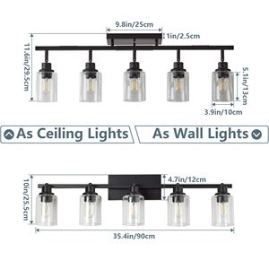 Kit di illuminazione a binario nero a 5 luci, applique da parete per bagno e luci orientabili a soffitto per cucina - Product Image 5