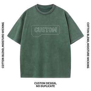 Camiseta de Hombre con Lavado Ácido, Oversize, Cuello Redondo, Algodón, Estilo Vintage, Ropa Casual Urbana, Estilo Americano - Product Image 2