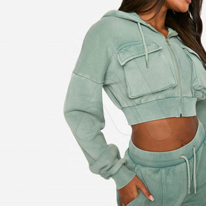 Ensemble de survêtement tendance 2 pièces pour femme, 100 % coton, séchage rapide, écologique, avec sweat à capuche et pantalon de jogging, effet délavé, collection Hiver 2026 - Product Image 5
