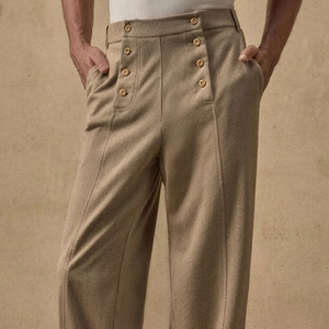 กางเกงขายาวทรงพลีทเอวสูงแบบวินเทจสำหรับผู้ชายติดกระดุมสองเม็ด - Product Image 1