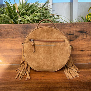 Bolso de Cantina con Flecos de Piel de Vaca Hecho a Mano para Mujer, Bandolera Redonda Floral con Relieve Láser Occidental, Bolsos de Cuero de Gamuza - Product Image 5