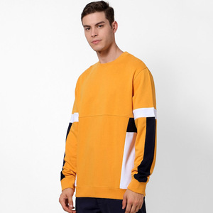 Sudadera de cuello redondo con bloques de color para hombre, amarillo mostaza, forro polar, estilo casual deportivo, ropa de calle, manga larga - Product Image 2