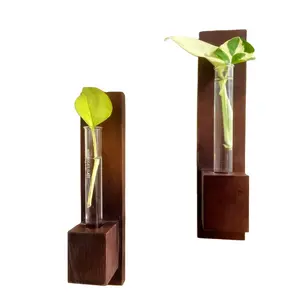 一套2个环保木制植物支架，用于客厅或家庭/办公室装饰，包括双面胶带