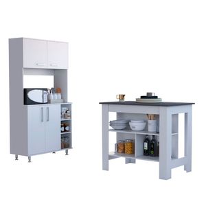 Set da cucina in 2 pezzi in bianco e onice, isola cucina e mobile dispensa - Product Image 2