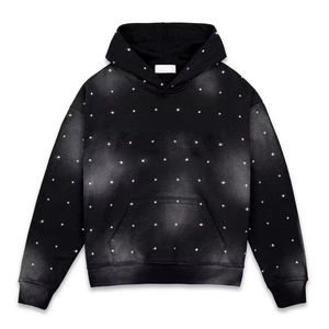 <b>Men's</b> Black Hooded <b>Sweatshirt</b> With <b>White</b> Dot Print Oversized Fit Casual Style Knitted Polyester Autumn Wear - Product Image 1