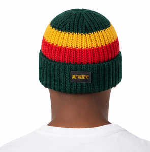 Bonnet tricoté côtelé rayé multicolore personnalisé de haute qualité, style Reggae, avec revers, pour l'hiver - Product Image 3