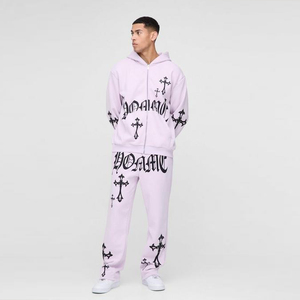 Ensemble de survêtement unisexe 100% coton personnalisé avec impression, pour homme, été, avec sweat à capuche et pantalon - Product Image 4