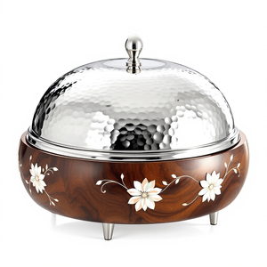 Elegant round <b>Serving</b> Round <b>Dishes</b> Handcrafted Wood & Metal Cheese Cloche <b>with</b> Stainless Steel <b>Lid</b> for Dining and Cooking - Product Image 1