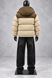 <b>Men's</b> Color Block <b>Corduroy</b> Puffer <b>Jacket</b> Hooded Zipper Closure Cotton Padded Winter Outerwear Finished Regular Fit - Product Image 3