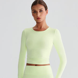 เสื้อโยคะแขนยาวสำหรับผู้หญิง ระบายอากาศได้ดี ยืดได้ 4 ทิศทาง แห้งเร็ว ต้านเชื้อแบคทีเรีย เป็นมิตรกับสิ่งแวดล้อม ผลิตจากผ้าสแปนเด็กซ์/ไนลอน สำหรับออกกำลังกายและเล่นกีฬา - Product Image 4