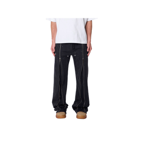 Jean en denim noir pour homme, coupe droite, taille mi-haute, coupe classique, en coton, décontracté, pour l'automne, couleur unie, tissu tissé - Product Image 5