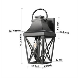 Lampade da Parete per Esterni Nero Opaco con Paralume in Vetro Trasparente, Applique Impermeabile per Portico - Product Image 3