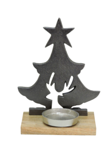 Figurine de renne moderne en nickel et aluminium Artesign avec étoile en métal argenté empilée sur un arbre de Noël sur socle en bois - Product Image 3