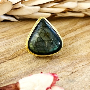Hot Selling Boho Labradorite <b>Ring</b> Vintage Brass <b>Rings</b> for Women 18k Gold Plated Teardrop Tribal <b>Statement</b> for Wholesale/OEM/ODM - Product Image 6