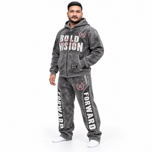Ensemble de survêtement polaire à capuche personnalisé pour homme RexFit Sports, imprimé, vêtements décontractés d'automne, gris, 100% polyester, survêtement personnalisé OEM - Product Image 2