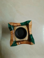 Brûleur d'encens artisanal en bois et résine, bleu et or, support décoratif pour Bakhoor, diffuseur aromatique pour la maison et le magasin