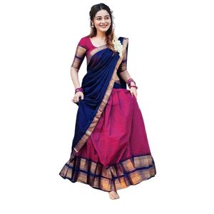 Lehenga Choli traditionnel pour femmes en soie Kanjivaram Kanchipuram avec tissage Zari non cousu et dupatta - Product Image 1