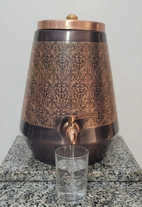 <b>Copper</b> Beverage Dispenser with <b>Ornamental</b> Metal Finish Vintage Drink Server with Tap for Home Restaurant & Event Use - Product Image 4