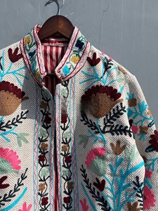Handmade Suzani Embroidery Cotton <b>Jacket</b> Vintage Kantha Stitch Boho Coat Ethnic Winter Cardigan Unique Indian Floral Patchwork - Product Image 4