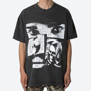 Camiseta Gráfica Vintage para Hombre, Lavada, con Estampado de Rostro Abstracto, Estilo Urbano, Holgada, Informal, de Algodón, a la Moda - Product Image 1