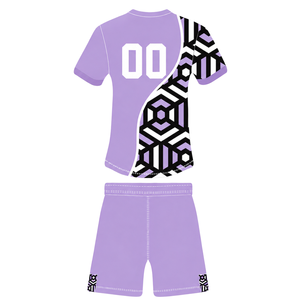 Ensemble short et maillot de rugby géométrique noir et blanc lavande, manches courtes, col rond, personnalisable, respirant, pour entraînement sportif et équipes - Product Image 2
