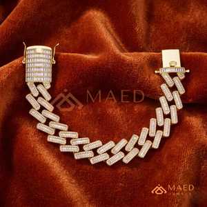 Pulsera de eslabones tipo baguette de oro con moissanita, cadena fina, joyería de moda para uso diario, estilo regalo, para compradores de Miami y Chicago - Product Image 2
